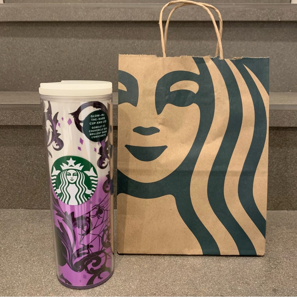 STARBUCKS Glow in Dark Halloween‘21 Purple&White Black Cat Tumbler/ 16oz, NWT